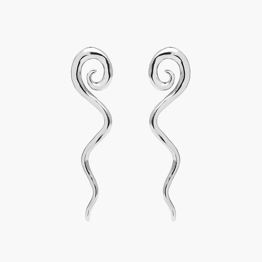silver snake spiral earrings, swirl earrings, drop earrings silver, dangle earrings, silver earrings for women, statement earrings, trendy earrings, summer jewelry, trendy earrings
