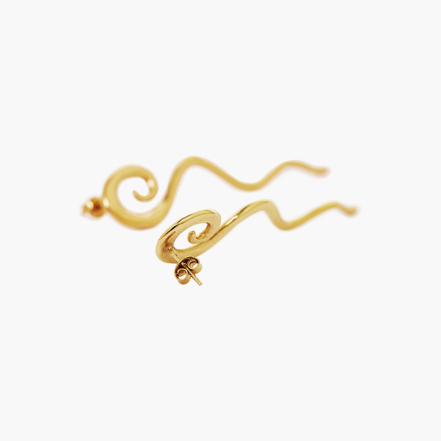 spiral earrings gold, drop earrings, swirl earrings long