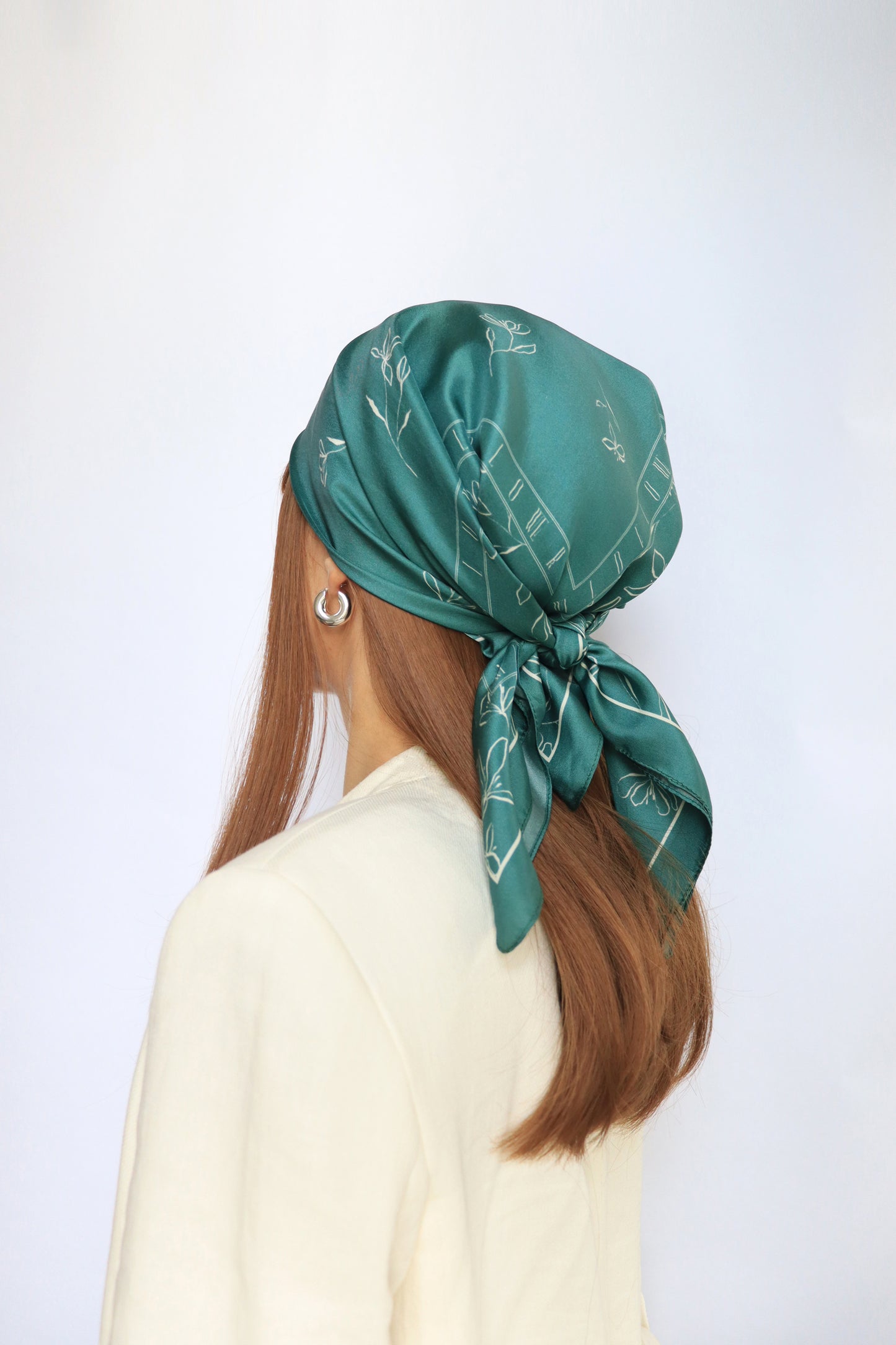 Green Silk Scarf Bandana Floral Neck STUDIO | | ESNTL | Scarf Head Scarf