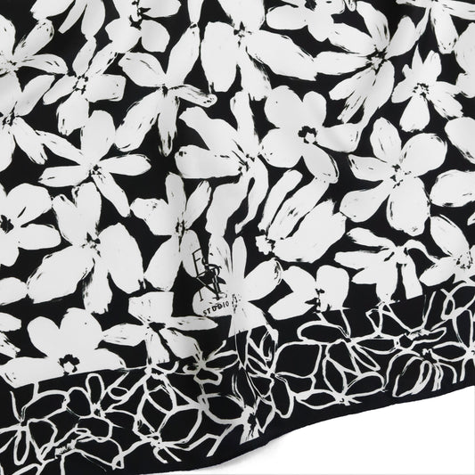 Floral print pattern, Black and white silk scarf hand painted, square shawl, bandana for women, Fashion accessory, designer scarf, chic neck scarf, flower print, head scarf, headscarf, gift for her, Christmas gift idea, Black Friday, Monochrome