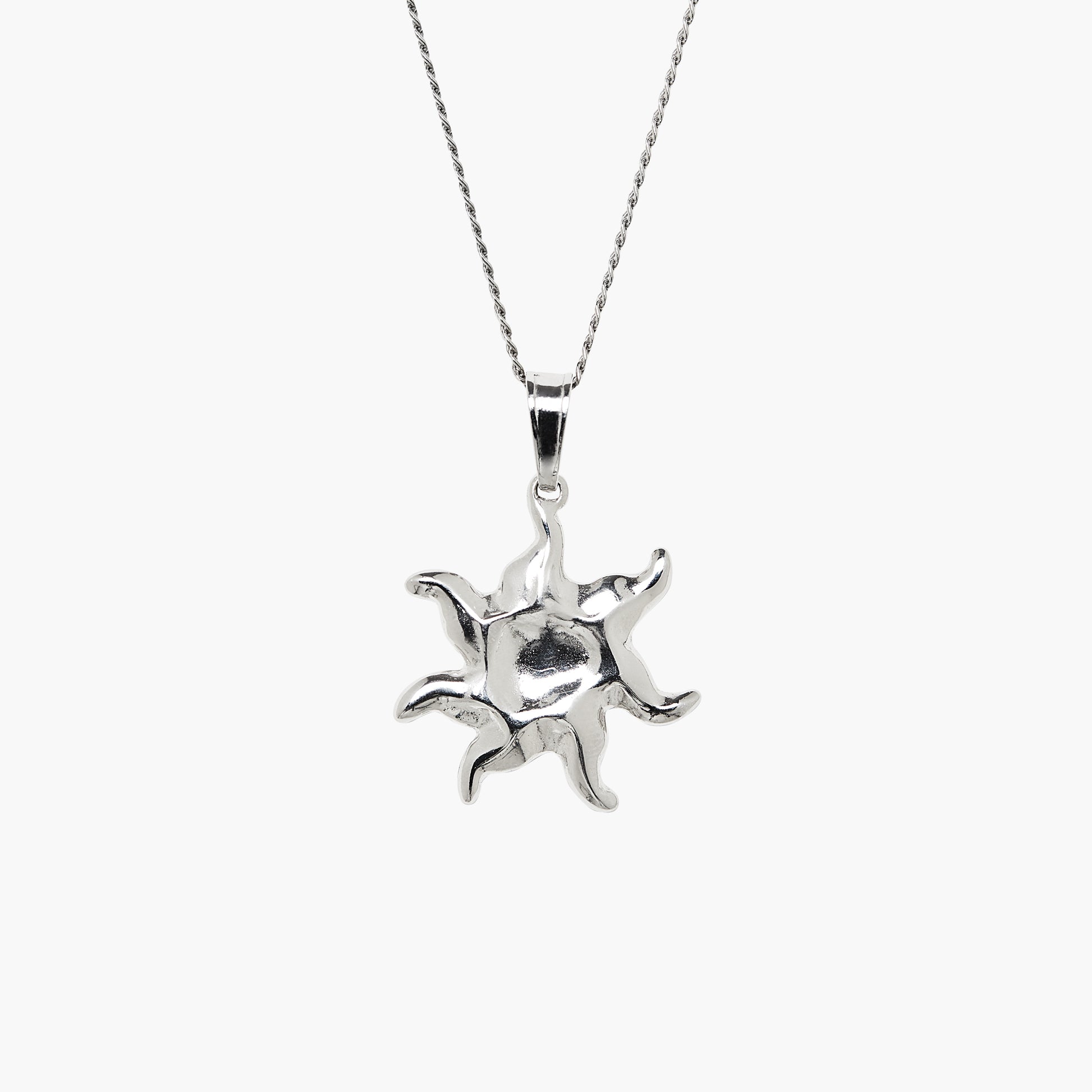 silver sun necklace, sun pendant charm, sun symbol medallion, sunburst necklace, sunbeam silver necklace, statement necklace, starfish necklace charm, gif for her