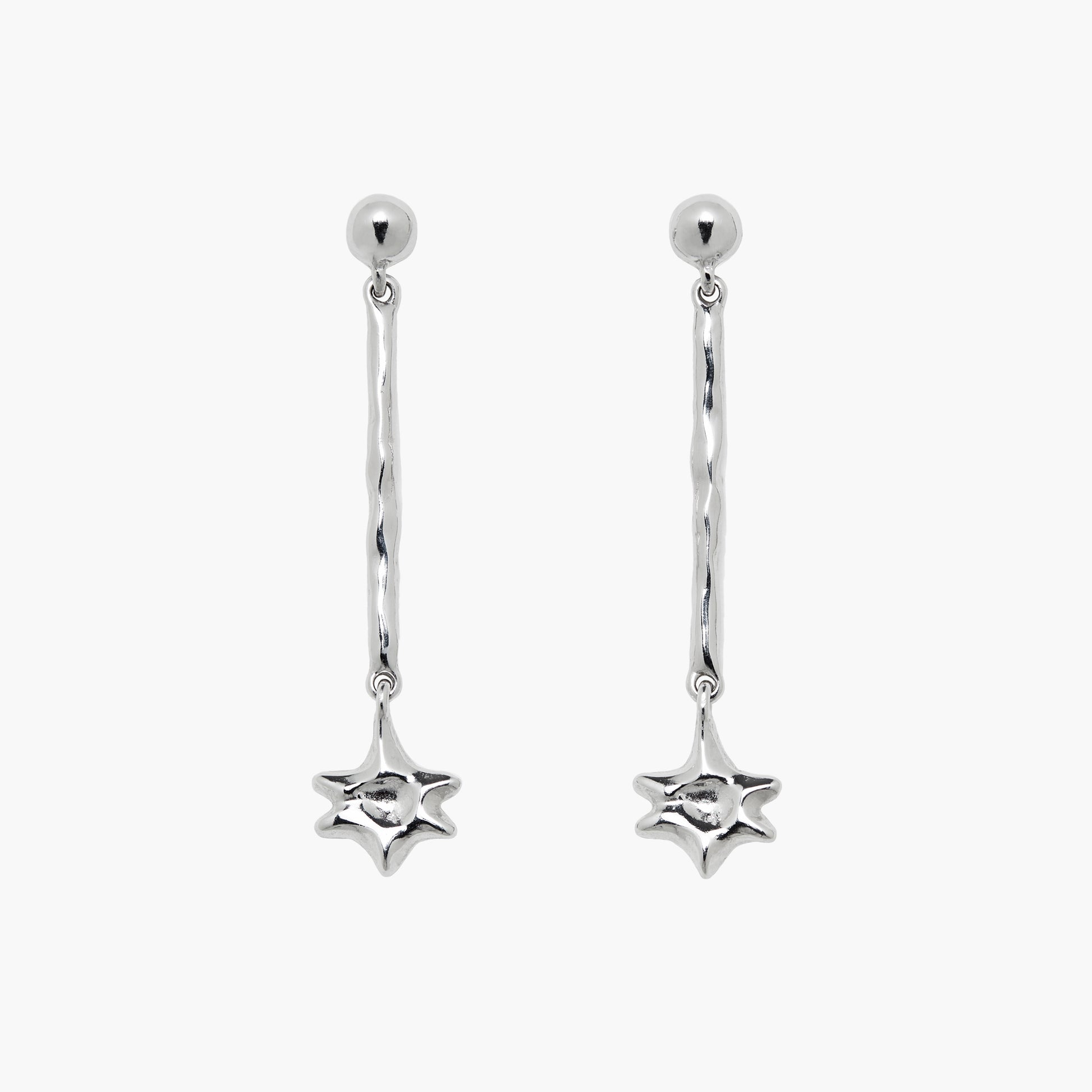 long dangle earrings with a star, rhodium-plated sterling silver